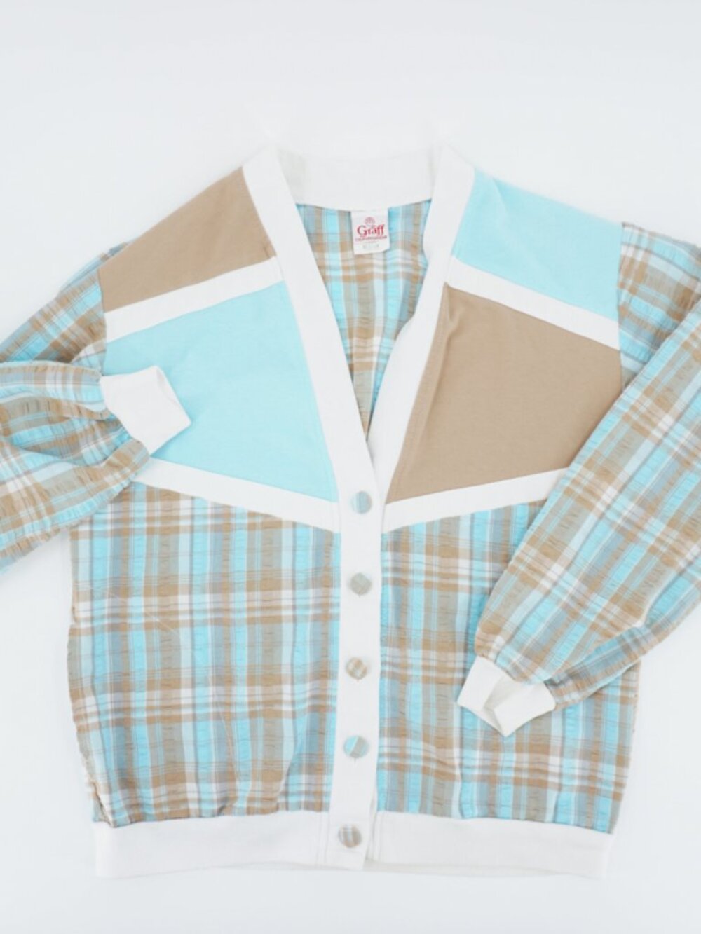 Vintage Graff California Wear Cardigan Light Jacket Blue Brown Plaid Women's Med